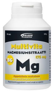 Multivita magnesiumsitraatti +B6 appelsiini 175 mg/2 mg 80 purutablettia